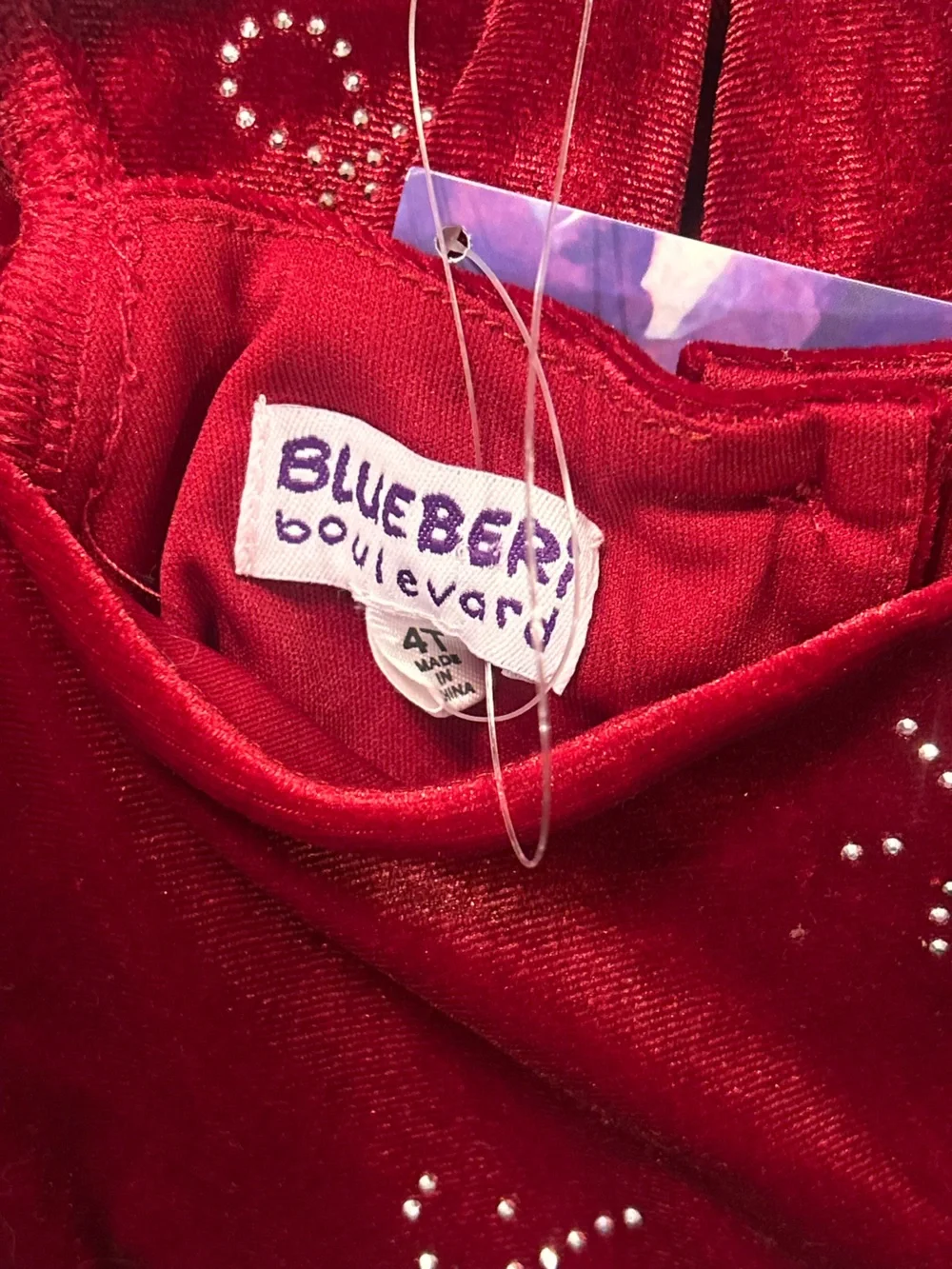 Red Velvet Rhinestone Puff Sleeve Dress Blueberi boulevard 4T